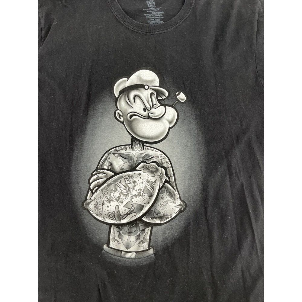 King Features Mens XL  Black Popeye Muscles Tattoo Short Sleeve‎ T Shirt